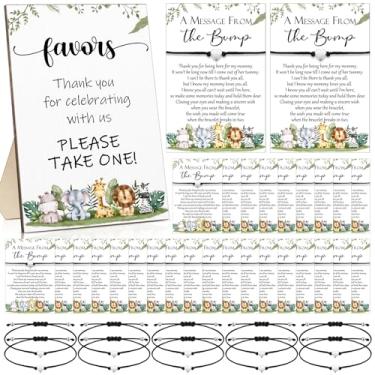 Imagem de Thyle Conjunto de 50 lembrancinhas de chá de bebê para convidados, 50 pulseiras ajustáveis de desejos de coração, 50 mensagens do cartão de colisão 1 placa de jogo de chá de bebê de madeira, jogos de