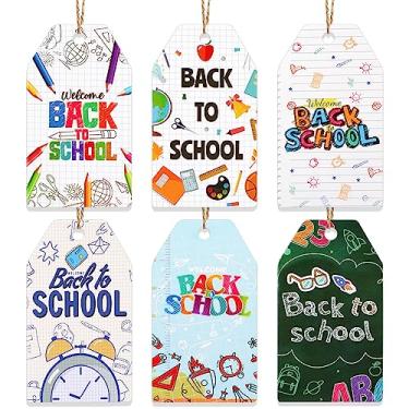 Imagem de HOWAF 60 etiquetas de presente de boas-vindas de volta às aulas, etiquetas de etiqueta para material escolar, decoração de presente, artesanato DIY, etiquetas de volta às aulas com corda para