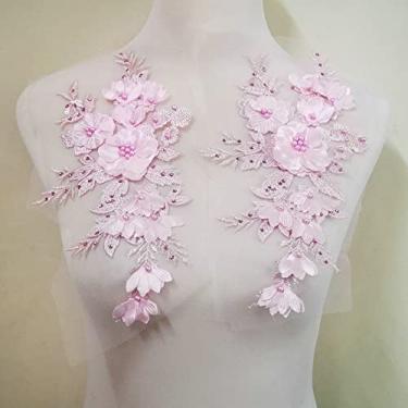 Imagem de Remendos bordados com apliques de tule, apliques de flores para roupas, vestido de noiva, tecido de renda, decoração DIY (rosa)