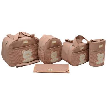 Imagem de kit Bolsa Mala Maternidade Menina 5 Peças Nude Urso - Isadora Baby