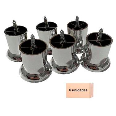 Imagem de Kit C/ 6 Pé De Sofá Rack Comoda 6cm Cromado Pézinho Sapata - Gamplast