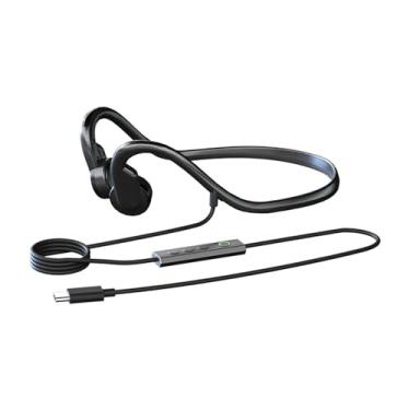 Imagem de Fones de ouvido de condução óssea com fio GZCRDZ Interface tipo C com microfone embutido Fones de ouvido esportivos USB C compatíveis com telefones celulares, computadores e tablets (preto)