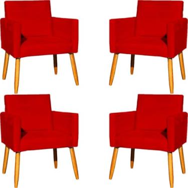 Imagem de Kit 4 Poltronas Para Sala Decorativas Nina Cadeiras Reforçadas Confortáveis Para Recepção Manicure Sala De Espera Escritório Consultório Suede Cores Pé Castanho (Vermelho)