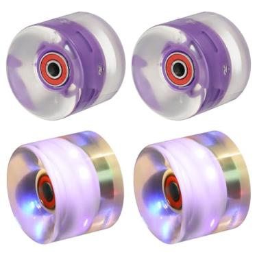 Imagem de PATIKIL Rodas de skate iluminadas 60 x 45 mm, pacote com 4 rodas de skate de poliuretano 78A com rolamentos para substituição de patinação de duas fileiras de cruzeiro ao ar livre, roxo