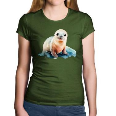 Imagem de Baby Look Algodão Foca Bebê - Foca na Moda, Musgo, G
