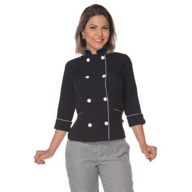 Imagem de Dolmã chef de cozinha feminino manga 3/4 - Demorgan Uniformes, Preto, 