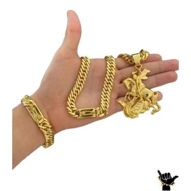 Imagem de Corrente Grumet 13mm + Pulseira + Pingente - Banhado a Ouro - ToJoia18