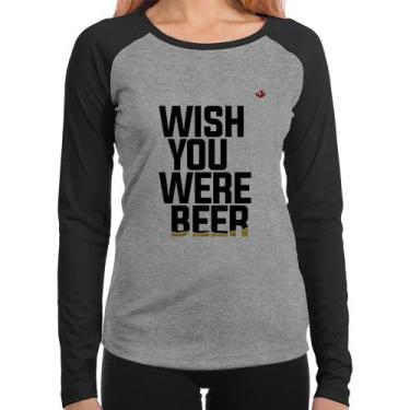 Imagem de Baby Look Raglan Wish you were beer Manga Longa - Foca na Moda, Cinza,