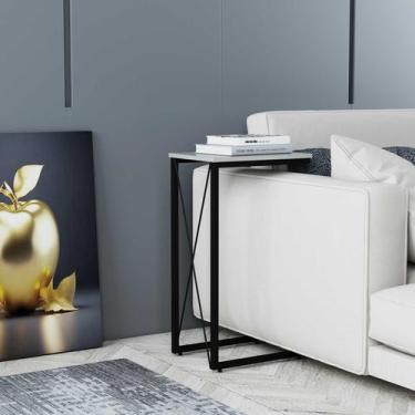 Imagem de Mesa Lateral Aço Carbono Base Preta X - WolgueDecor
