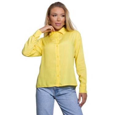 Imagem de Camisa Feminina Social Camisete Manga Longa Casual Básica Sem Bolso Co