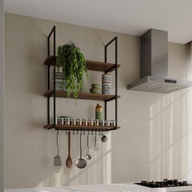 Imagem de Prateleira Decorativa Londres 80 Cm Preto e Imbuia - NEW GREEN, MARROM