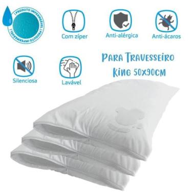 Imagem de Kit 03 Capas Protetoras Impermeáveis para Travesseiro King 50x90cm Arr