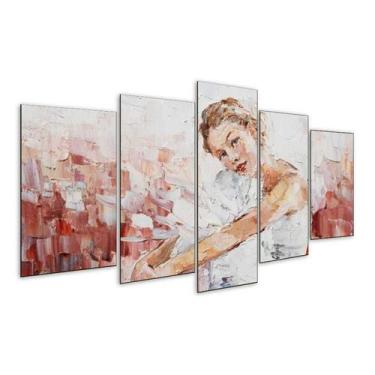 Imagem de Quadro 5 Peças Bailarina Rosa Mulher Abstract Quarto Mosaico - Decorad
