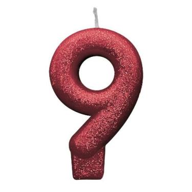 Imagem de Vela Aniversário Vermelha Glitter Número 9 - 01 unid - Não informado