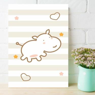Imagem de Placa Decorativa MDF Infantil Hipopótamo Marrom 30x40cm - Quartinhos