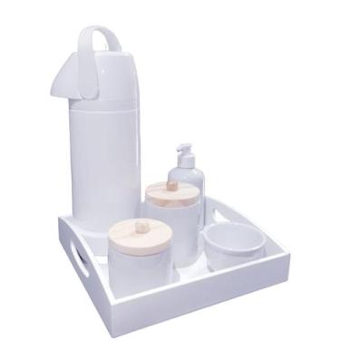 Imagem de kit Higiene bebê porcelana potes com tampa garrafa térmica 1 litro pum