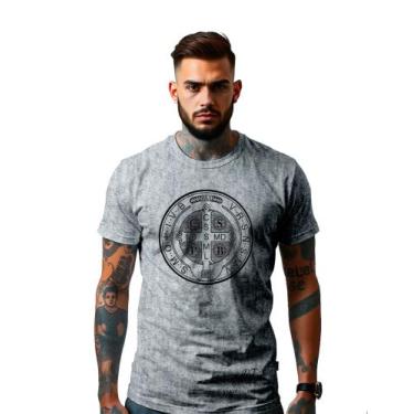 Imagem de Camiseta Personalizada Estampada Religiosa Crista São Bento Malha 100%