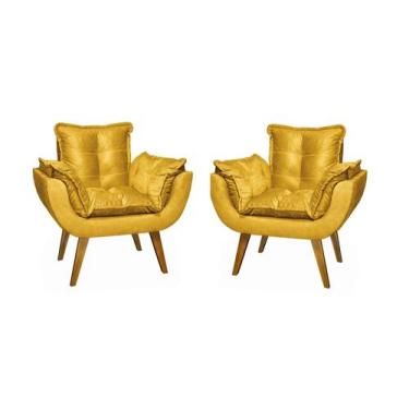 Imagem de Kit 2 Poltrona Decorativa Opala Amarela Assento De Pillow - DORA BELA