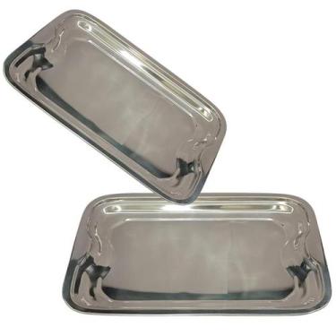 Imagem de Bandeja Retangular Aço Inox Rasa Servir Café Chá 30cm - CLICK HOUSE