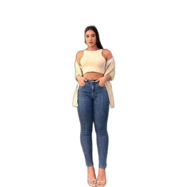 Imagem de CALÇA JEANS SKINNY FEMININA CINTURA MÉDIA ABERTURA NA BARRA 22772 40 MÉDIA UNICA-Feminino
