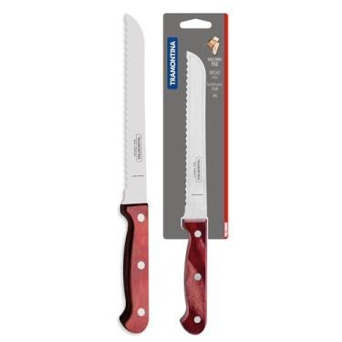 Imagem de Faca para Pão Tramontina Polywood com Lâmina em Aço Inox e Cabo de Madeira Vermelho 7"