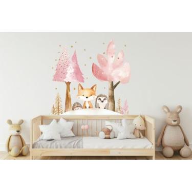 Imagem de Adesivo de Parede Bosque Raposa e Árvores Aquarela - Colakoala Adesivo