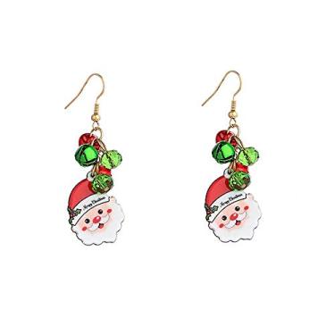 Imagem de Brincos pendentes de Papai Noel, vermelho, verde, Natal, sininho, fofo, enfeite para mulheres, adolescentes, meninas, anzol, pendurado, hipoalergênico, festival, festa, presente para melhor amiga,