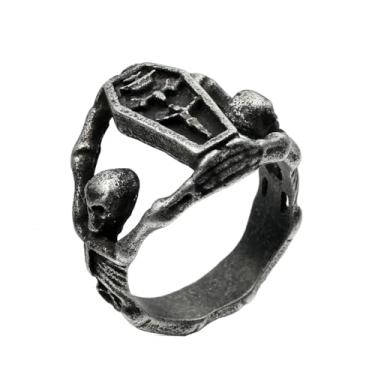 Imagem de PAMTIER Anel de caveira de zircônia masculino feminino caixão de diamante joia de festa de casamento, Metal, Metal
