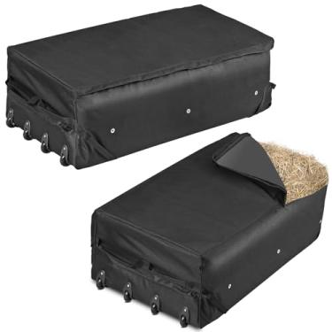 Imagem de BUYYAH Pacote com 2 sacos impermeáveis para fardos de feno, 4 rodas resistentes 117 x 58 x 41 cm, bolsa extra grande para armazenamento de fardos de feno, bolsa respirável para armazenamento e