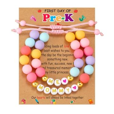 Imagem de Lydow Primeiro dia de pré-escola/jardim de infância/1ª série/2ª série, mini conjunto de pulseiras Mommy and Me/Mama de volta às aulas para 2 joias de presente, 5.5-8.5inches, Sem Pedra Preciosa