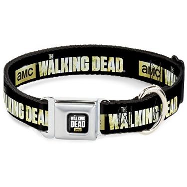 Imagem de Buckle-Down Coleira para cachorro com fivela de cinto de segurança - The Walking Dead-Black/Field - 3,8 cm de largura - Serve em pescoço de 33 a 45 cm - Pequena