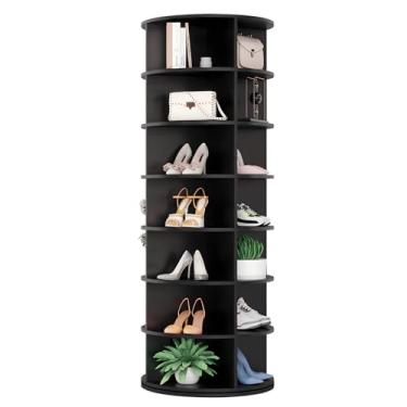 Imagem de Hestiasko Sapateira rotativa, sapateira giratória de 7 níveis, torre de sapateira giratória de 360°, fácil de montar, organizador de sapatos giratório que economiza espaço para entrada - preto