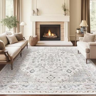 Imagem de befbee Tapetes de área de 20 x 25 cm para salas de estar, resistente a manchas, neutro, lavável, para salas de jantar, floral, vintage, antiderrapante, fino, tamanho grande (cinza claro)