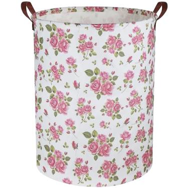 Imagem de HIYAGON Rosas Rosa Cesto de Roupa Suja Cesto de Roupa Suja Bebê Meninas Cesto de Brinquedos Infantis Organizador Cesta de Presente Rosa Rosa Decoração de Quarto Banheiro (Rosa Rosa)