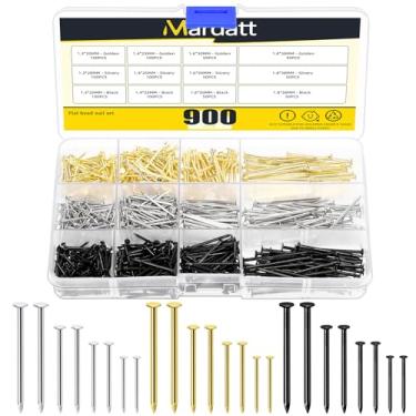 Imagem de Mardatt Kit sortido de 900 peças, 4 tamanhos, 3 cores, pregos para pendurar imagens, pregos pequenos, pregos de acabamento, pregos para pendurar, pregos de madeira, pregos de alfinete, pregos de