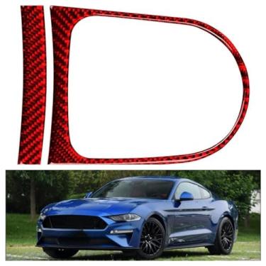 Imagem de IKUESM compatível com Ford Mustang GT 2015-2021 Acessórios de fibra de carbono interior do carro caixa de mudança de marcha painel capa guarnição quadro kit decorativo adesivo(Style B(Red),Left-hand d