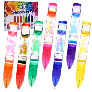 Imagem de INNER-ACTIVE Canetas sensoriais com vários refis de tinta colorida e tinta preta, canetas retráteis com bolhas de movimento líquido, brinquedo sensorial para escrita, brinquedos de terapia ocupacional (conjunto com 7)