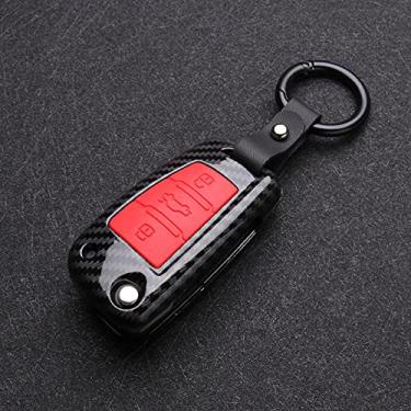 Imagem de CSHU Fibra de carbono Car Key Case Cover Keychain Ring Key Bag, apto para Audi A3 8L 8P A4 B6 B7 B8 C6 4F RS3 Q3 Q7 TT 8L 8V S3 C5 C6, vermelho carbono