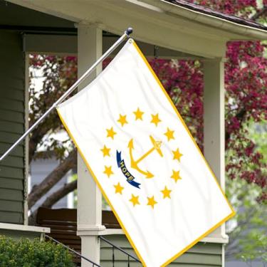 Imagem de Bandeira do estado de Rhode Island com 3 camadas 6,5 x 9,5 m 150D poliéster dupla face resistente ao ar livre cores vivas com cabeçalho de lona durável e 2 ilhós de latão