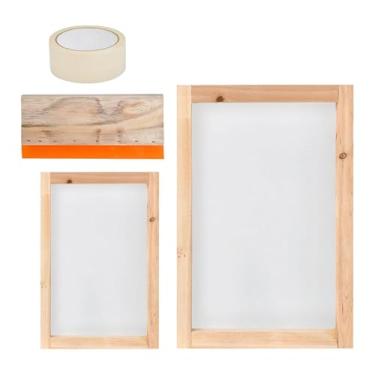 Imagem de Vaveren 4x Kit de iniciação para serigrafia Máquina de serigrafia com 2 molduras Suprimentos para artesanato faça você mesmo para sacolas e camisetas para uso