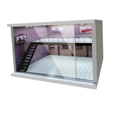 Imagem de YIJU 1/64 1/36 1/32 escala modelo de veículo expositor proteção led estacionamento com luz, para coleção carro fundido , Escada Esquerda Rosa