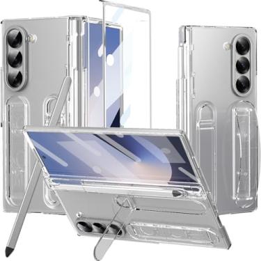 Imagem de NINKI Capa transparente para Samsung Galaxy Z Fold 5 com suporte para caneta S e caneta, protetor de tela de dobradiça + capa com suporte para capa de telefone Z Fold 5 com alça de mão, capa S Pen