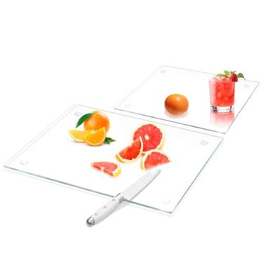 Imagem de VSAR House Tábuas de corte de vidro temperado para cozinha, 2 tábuas de corte de vidro, conjunto de tábuas de corte de vidro transparente de 41 x 30 cm x 20 cm com pés antiderrapantes, resistente a