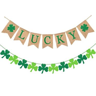 Imagem de Yocharm Decoração de faixa de Dia de São Patrício, 2 unidades, decoração de trevo de feltro verde, guirlanda de feltro para decoração de festa de Dia de São Patrício, faixa da sorte