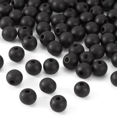Imagem de Boutigem 200 peças de contas de madeira pretas de 12 mm para guirlandas, contas de madeira redondas naturais para pulseiras, contas espaçadoras de esferas de madeira tingidas, contas de madeira lisas