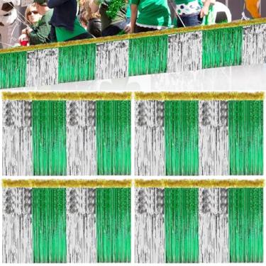 Imagem de Crowye 10 peças de decoração flutuante de desfile de carnaval do Dia de São Patrício incluem saia de mesa com franjas de 2,7 x 0,8 m e guirlanda de franja de folha de 2 x 0,1 m (verde branco com ouro,