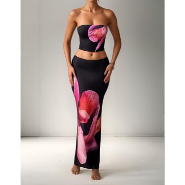 Imagem de Conjunto Saia Longa Feminina e Blusa Tomara que Caia Maxi Floral