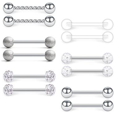 Imagem de SCERRRING Anel de bico de aço inoxidável 14G transparente CZ anel de bico língua barra barras retentor corpo piercing joia para mulheres homens 12 – 18 peças