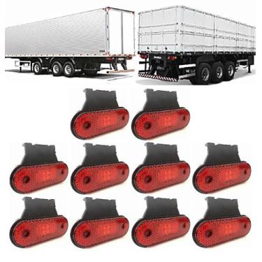 Imagem de Kit 10 Lanterna Vermelha Led Lateral Báu Carreta Caroceria 12/24v KLX 