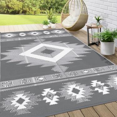 Imagem de MJIAHOMDEC Tapetes para ambientes externos, 20,3 x 25,4 m, para pátios, tapete de palha, de plástico, reversível, tapete de pátio, impermeável, para acampamento, trailer, tapete floral para área